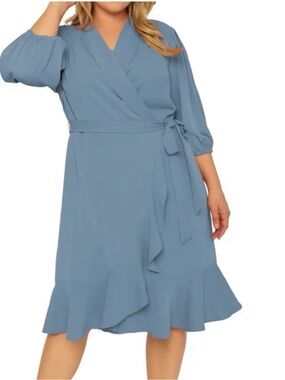 STANDARD & PRACTICE Georgette Ruffles Wrap Dress in Slate Size 1X